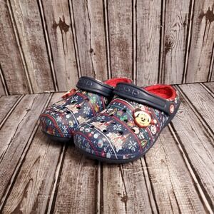 CROCS Disney Parks Mickey Christmas Navy Multi Fur Lined 2020 Women's 6 Men's 4
